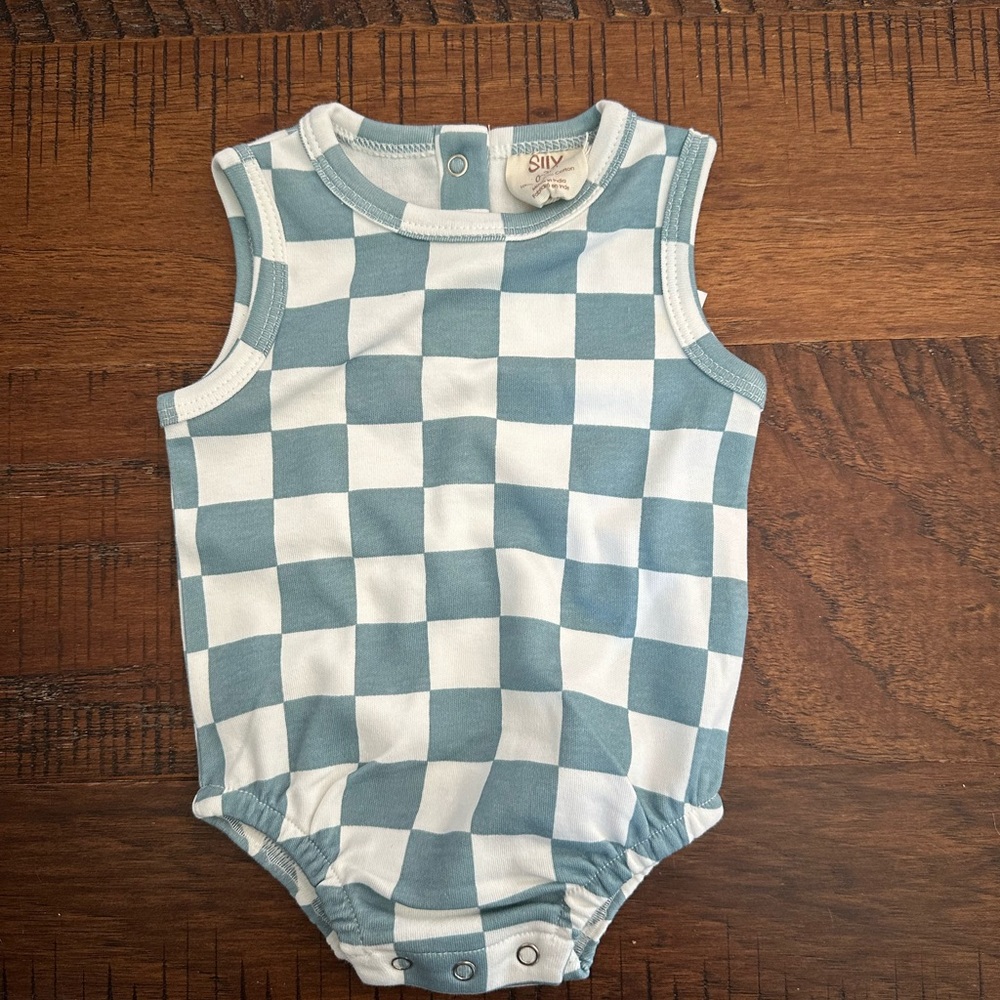 Blue and White Checkered Baby Onesie